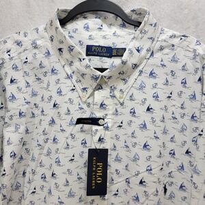 Polo Ralph Lauren‎ Men Shirt 4XLT Sail Boat All Over Print Long Sleeve Nautical